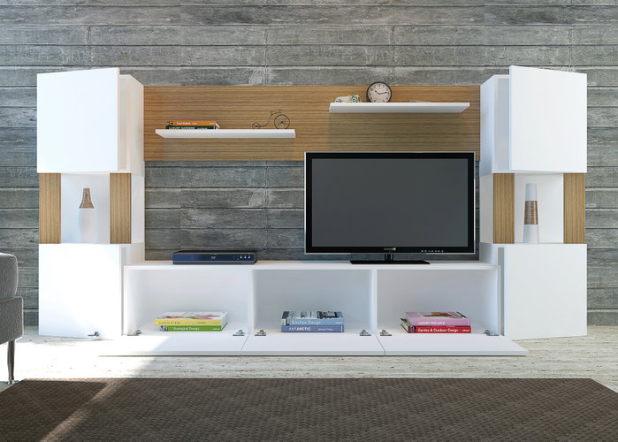Hanah Home Lore Mueble de TV Blanco y Teca Hanah Home Lore Mueble de TV Blanco y Teca